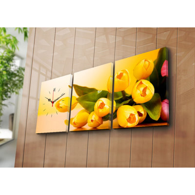 Elegant 3-Piece Decorative Canvas Wall Clock Set, Suede Canvas, Total Size: 37.8 x 15.7 inches | Sturdy 100% Wooden Frame, Thickness: 1.2 inches | Perfect for Home Decor & Modern Interiors, Unique Design