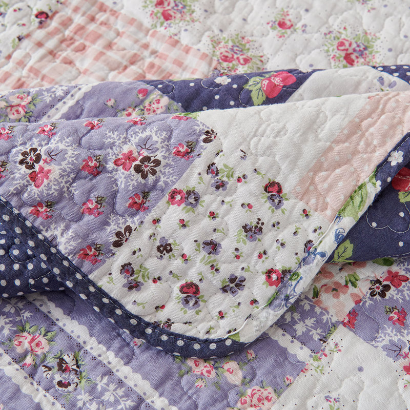  Purple/Pink Multi Color And Patterns Cotton Reversible Quilt Set, Queen Quilt + 2 Standard Shams