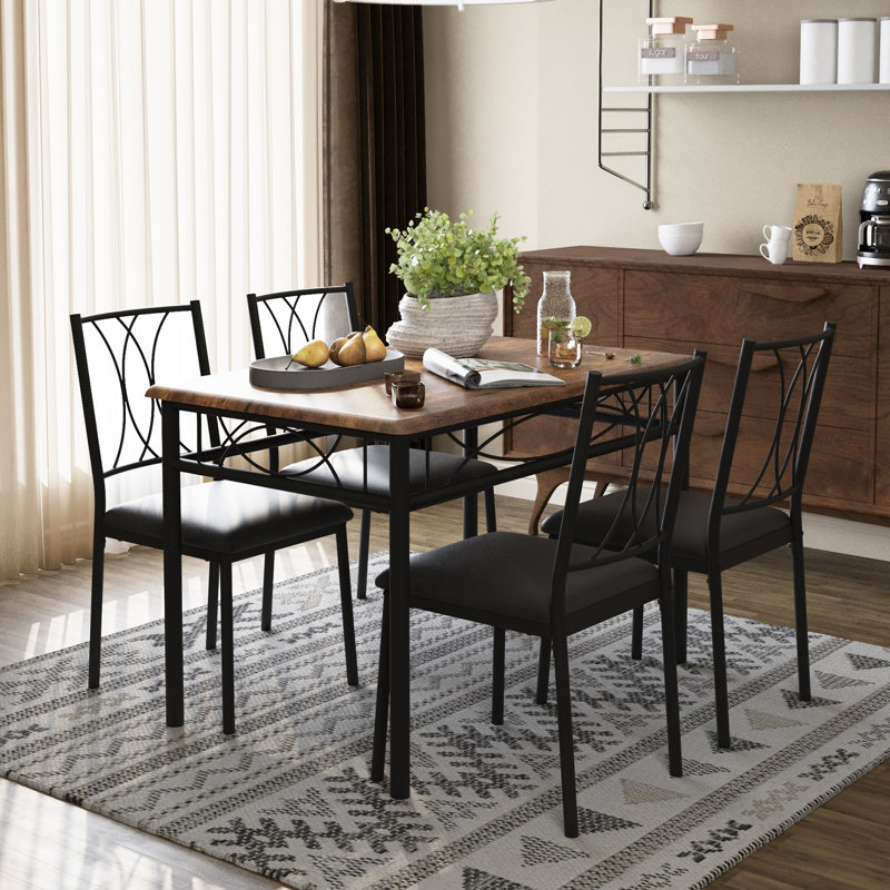 5 Piece Dining Table Set for 4 with Rectangular Wood Table and Upholstered Chairs for Small Spaces, Retro color