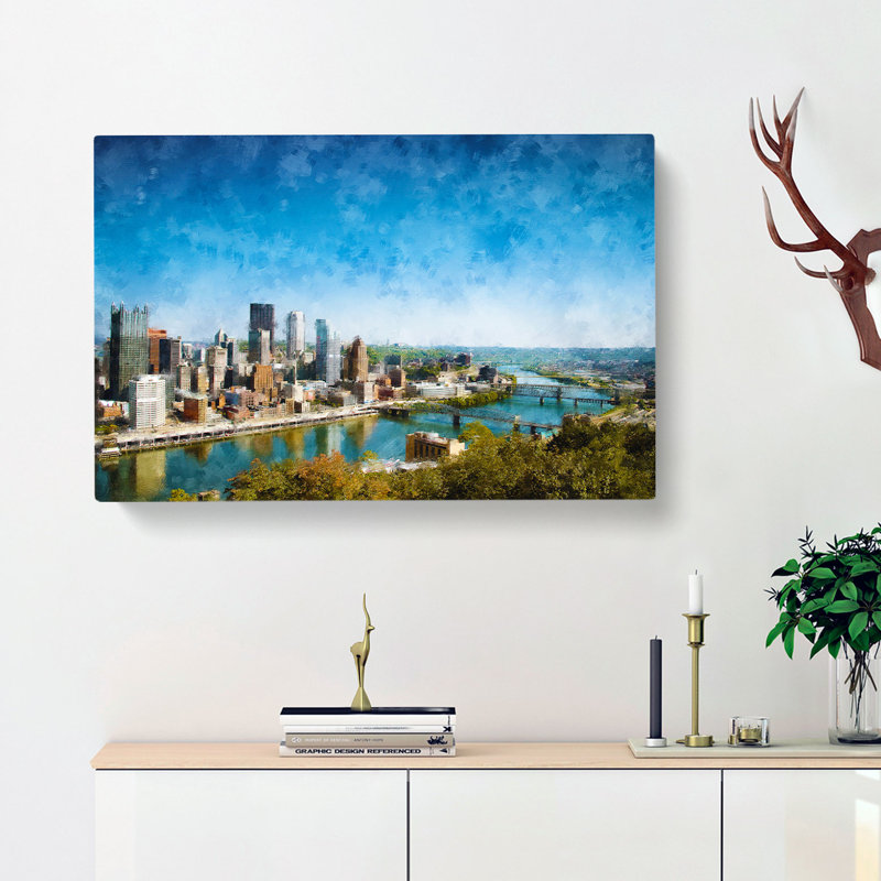 Skyline Of Pittsburgh Pennsylvania Painting - Wrapped Canvas, 40cm H x 60cm W x 3cm D