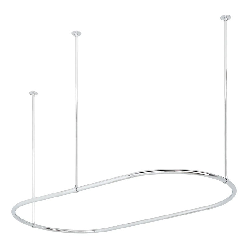 60" Brass Oval Shower Rod Enclosure with Ceiling Supports, Chrome