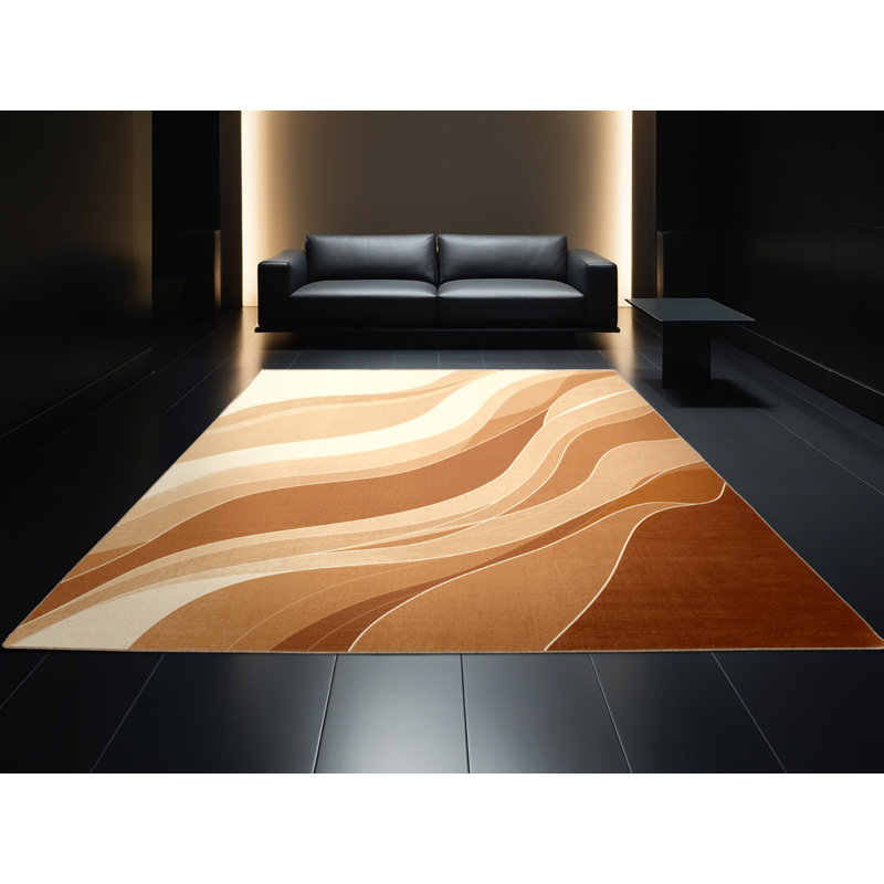 Tapis abstrait moderne en verre Wilkerson Smoothie lavable à la machine en brun - reliure beige, 7 x 9