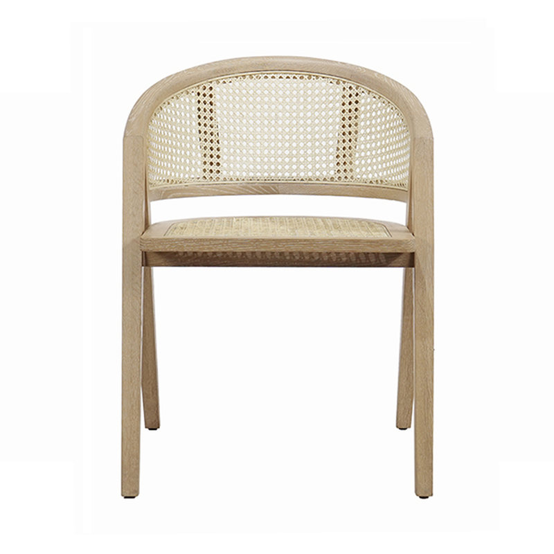 Contemporary Matte White Lacquer Wood & Cane Armchair