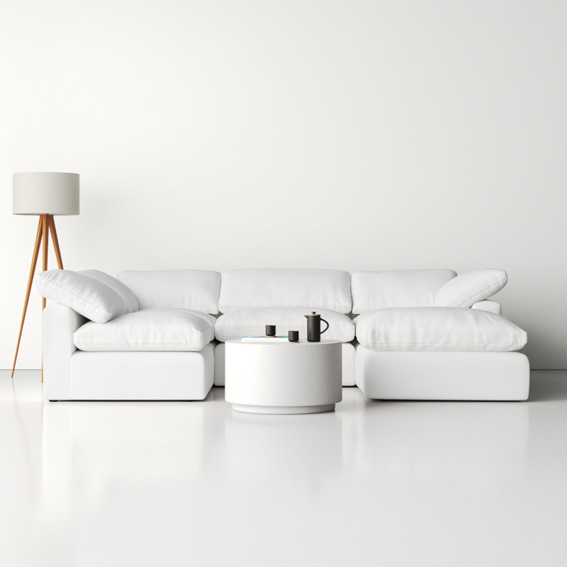 Cape 5 - Piece Modular Upholstered Reversible Chaise U-Sectional, Cotton White Fabric