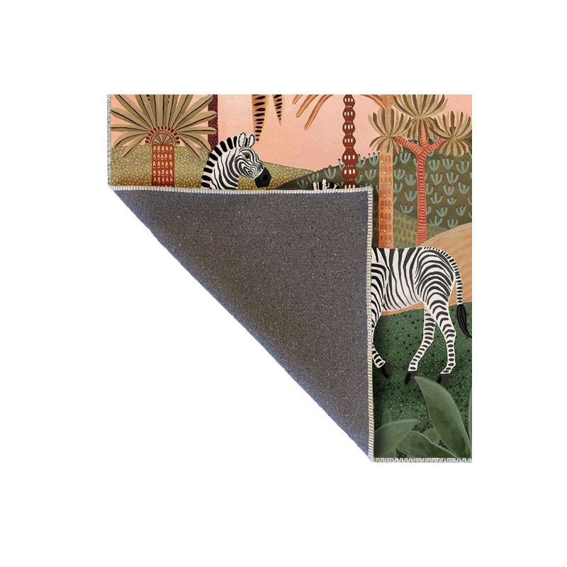 Tapis à motif zébré lavable à motif tropical, Sous-tapis rectangulaire de 3 pi 3 po x 4 pi 11 po