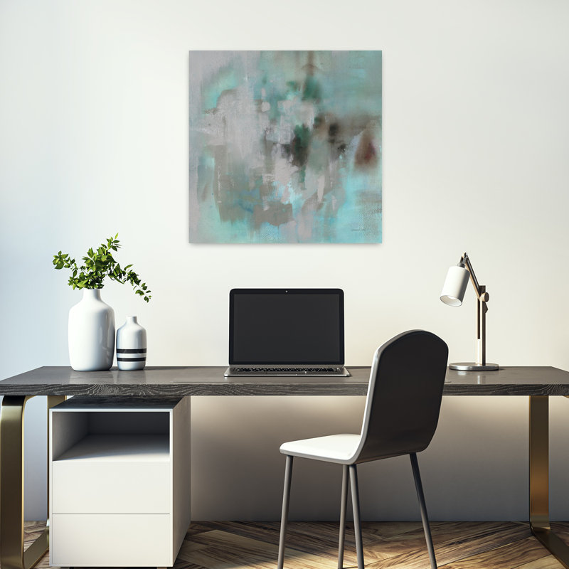 Aurore contemporaine avec art abstrait aqua, H 18 po x l 18 po