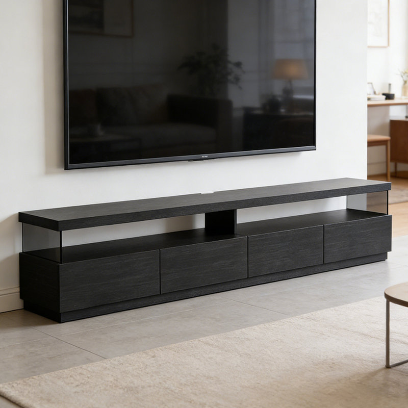 Meuble télé avec rangement en bois Simplicity, 18.89"H x 94.48"L x 15.74"W, Noir