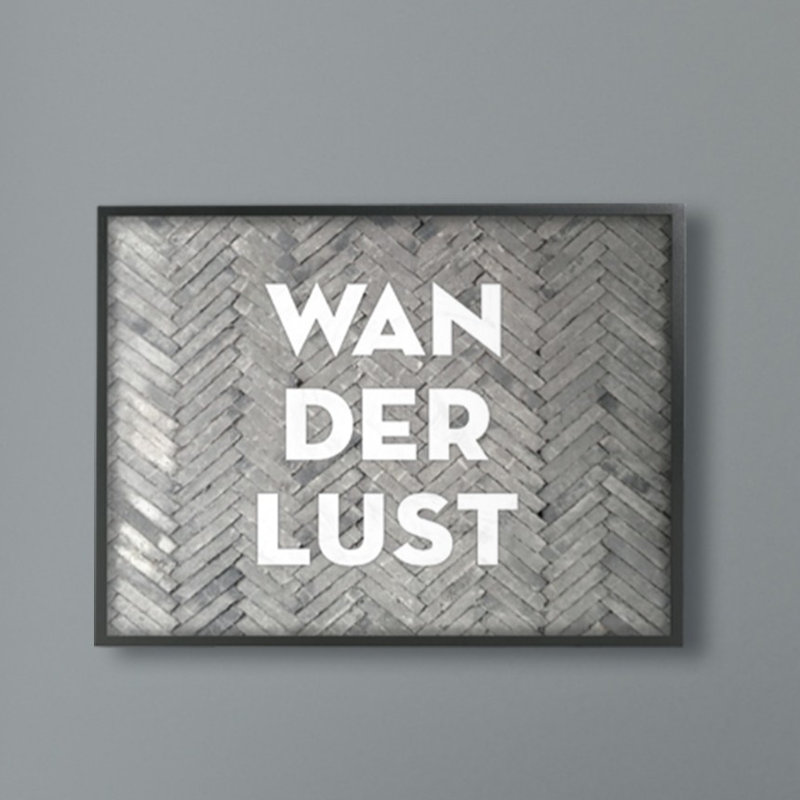 « wanderlust patterned briques », art textuel, H 20 po x l 16 po x P 1,5 po, Giclée encadrée noir minuit