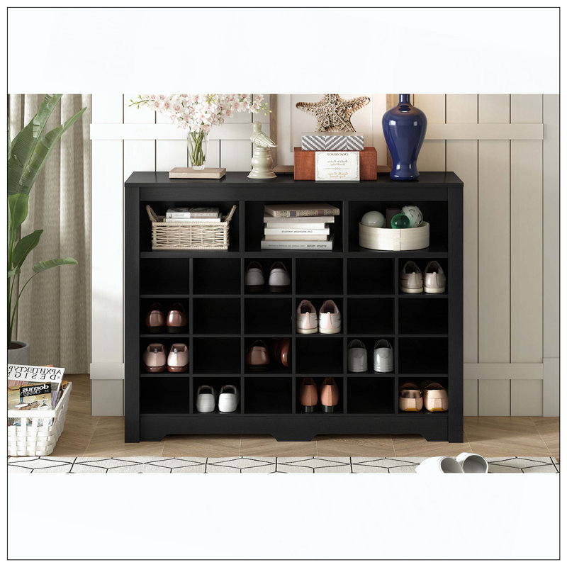 Sleek Design 24 Shoe Cubby Console, Modern Shoe Cabinet With Curved Base, Versatile Sideboard With High-Quality For Hallway, Bedroom, Living Room