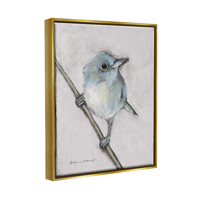 Faune, oiseau perché, peinture sur toile encadrée dorée par Stephanie Workman Marrott, H 31 po x l 25 po x P 1,7 po