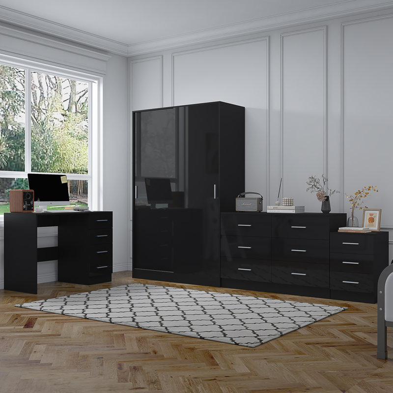 Eva Piece Bedroom Set, Black Gloss / Black Oak