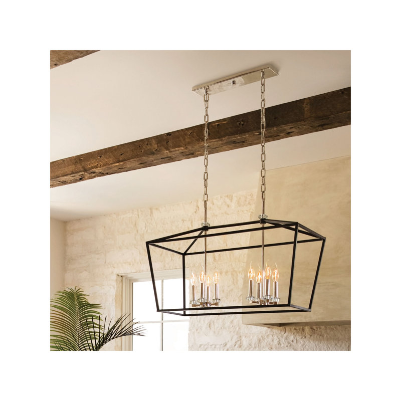 Luminaire suspendu linéaire pour îlot de cuisine 8 lumières Stinson, Nickel, Noir
