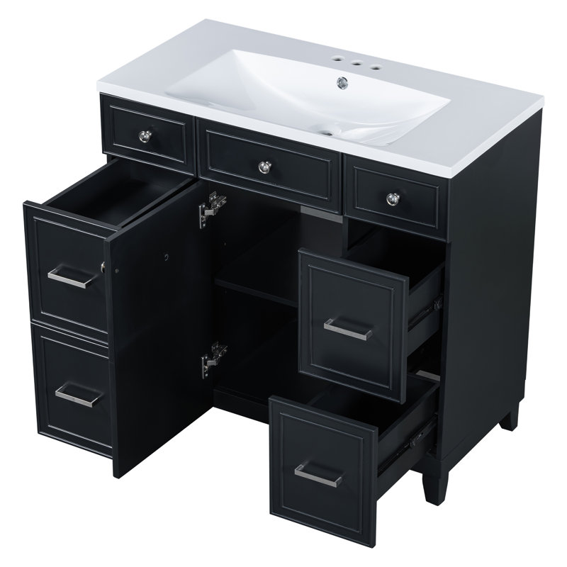 Ensemble de meuble-lavabo avec lavabo 36 po 36 po, Noir / argenté
