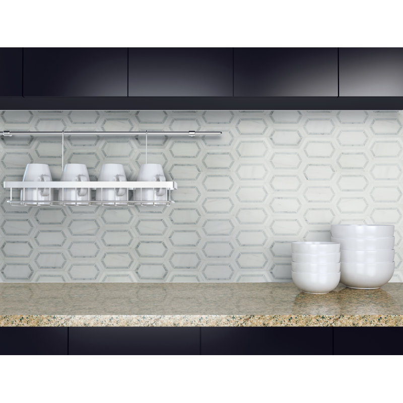 Calabria Frost Spire 12 in. x 12 in. Polished Marble Mosaic Floor and Wall Tile