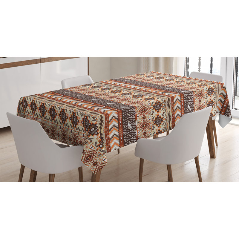 Colorful Tablecloth, Native Culture Geometric Motif Pattern, Rectangular Table Cover For Dining Room Kitchen Decor, 60" X 84", Brown Cinnamon Orange