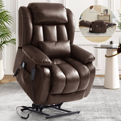 Fauteuil inclinable Power Lift à deux moteurs, fauteuils inclinables à plat à 180 ° pour adultes et personnes âgées avec chaleur et massage, grand, type C, coussin lombaire pour le salon, cuir (brun)