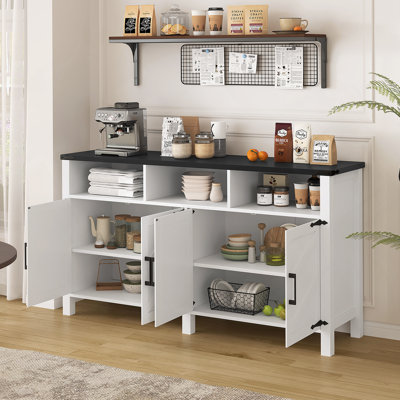 4-Door Sideboard Buffet With Power Outlets And USB Ports, Accent Cabinet With Adjustable Shelves And For Living Room, Dining Room, Entryway