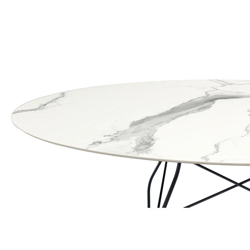 Glossy Oval Dining Table, Matt Black Painteed Steel, Bianco