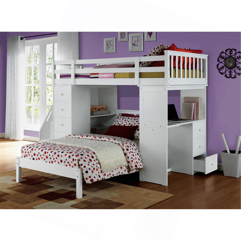 Lit mezzanine Freya avec finition blanche et rangement (sans le lit simple inférieur)
