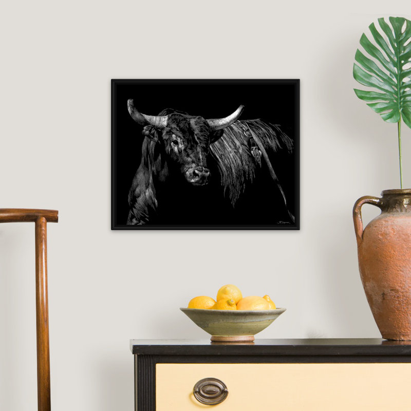 « Bringé Rodeo Bull » par Julie Chapman-impression, Cadre noir, H 13 po x l 16 po x P 1,75 po