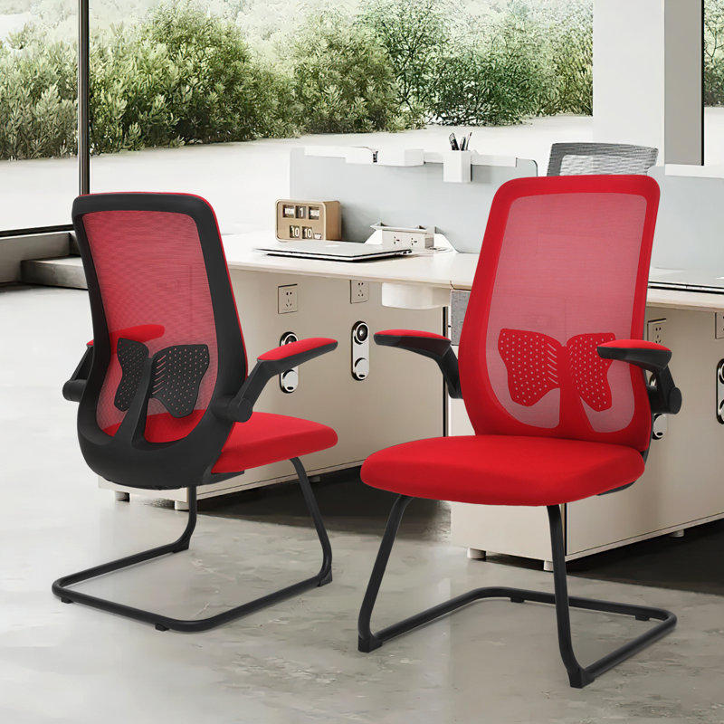 Chaises de bureau Laceymay, fauteuils de direction ergonomiques en filet avec base luge, accoudoirs rabattables, Rouge