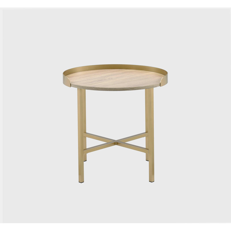 Plateau de table en chêne Mithea et table de bout à finition dorée, 21.95" H x 21.95" W x 21.95" D