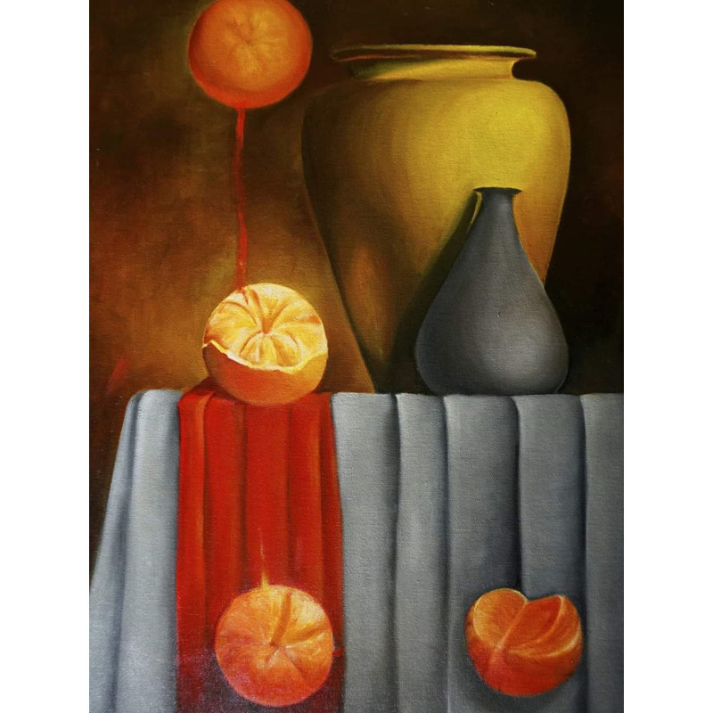 Nature morte - fruits et vase | Huile sur toile | Par Anindita Dey