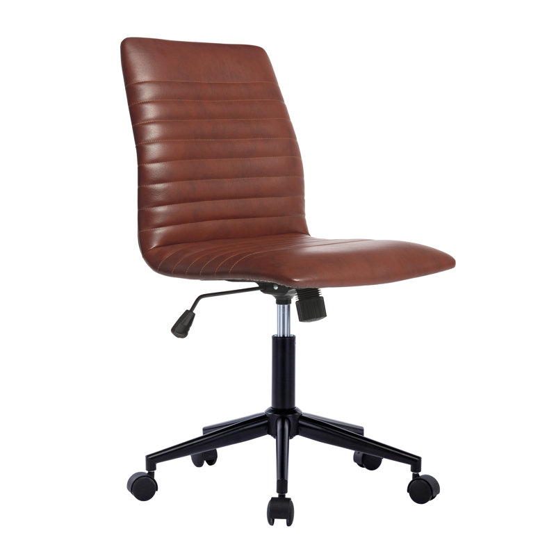 Barnhard Faux Leather Armless Task Chair with Steel Roller Base, Brown
