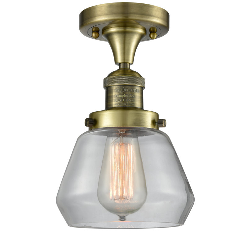 Argueta Glass Semi Flush Mount, Antique Brass, 6 Watt Vinage LED Bulb, Clear