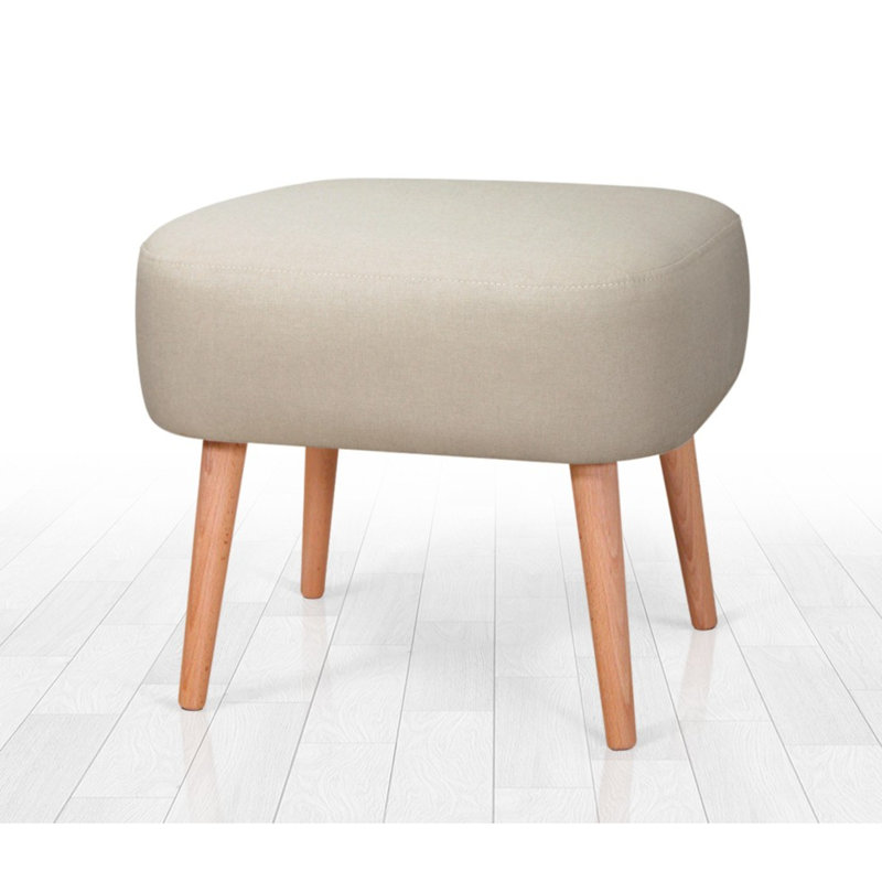 Repose-pieds bohémien de couleur crème, 19,7 po x 16,9 po x 16,5 po | 50% coton / 50% lin, 2,0 po d'éponge orthopédique, pieds en bois durables | Parfait pour les décors scandinaves et d'hôtel, sièges élégants et confortables