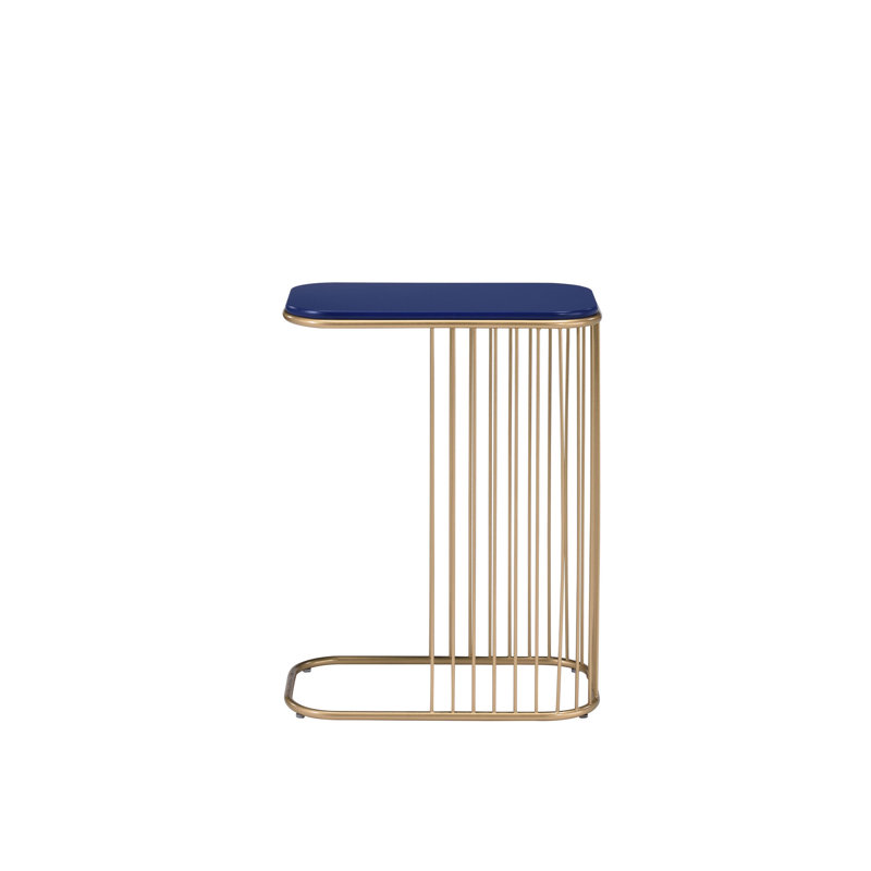 Table d'appoint hypnotisante bleue et dorée avec des options utilitaires distinctives captivantes