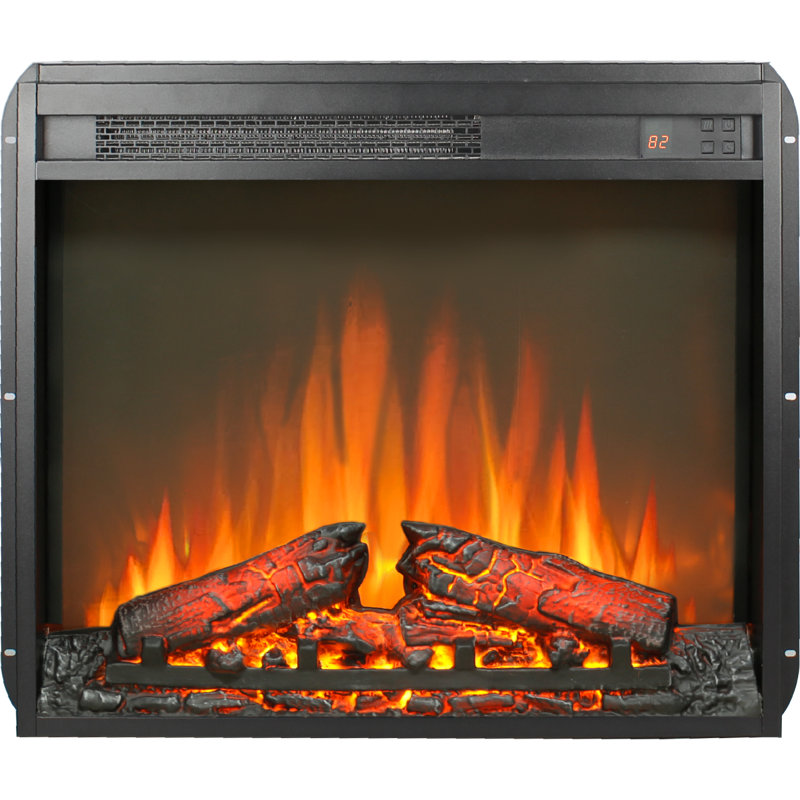 Foyer électrique encastrable 23 po, radiateur ultra-mince avec ensemble de bûches et flamme réaliste, télécommande avec minuterie