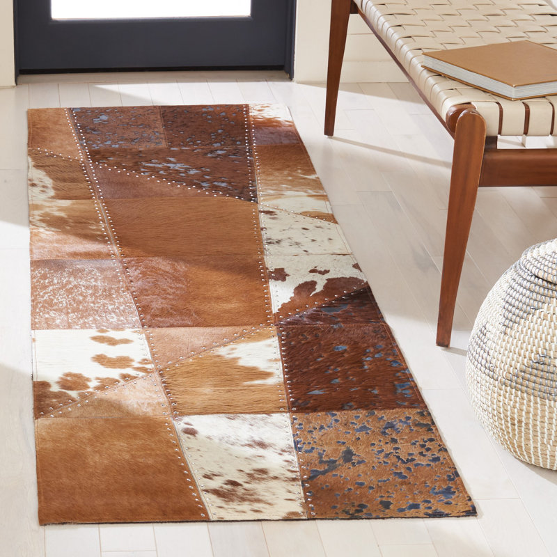 Tapis géométrique brun / ivoire tissé à plat à la main Mancilla, Tapis de couloir 2 pi 3 po x 7 pi