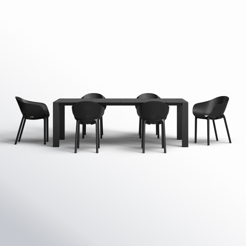 Farrah 6 - Person Patio Dining Set with Extendable Rectangular Table, Black