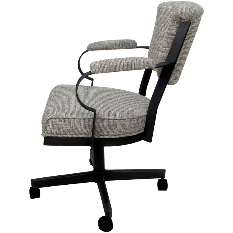 Magaw Swivel Metal Caster Dining Chair, Tan Polyester Blend, Black