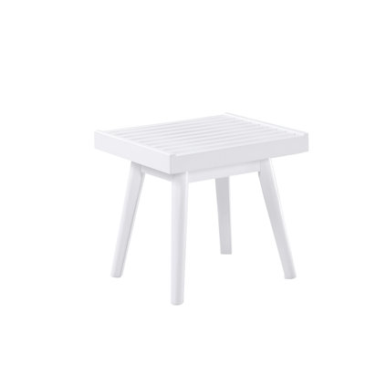 Solid Wood Slatted Bench, 19-Inch Long, White