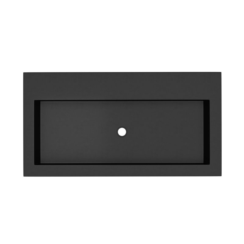 NativeStone Handcrafted Concrete 36" Trough Bathroom Sink, No Hole, Charcoal