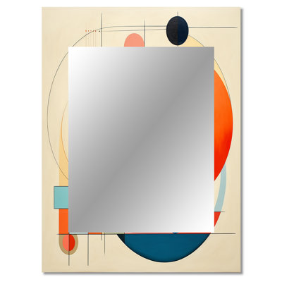 Serendipity Abstract Mid-Century Geometrics IV - Midcentury Modern Mirror, Blue Unique Wall Mirror, Printed Metal Art