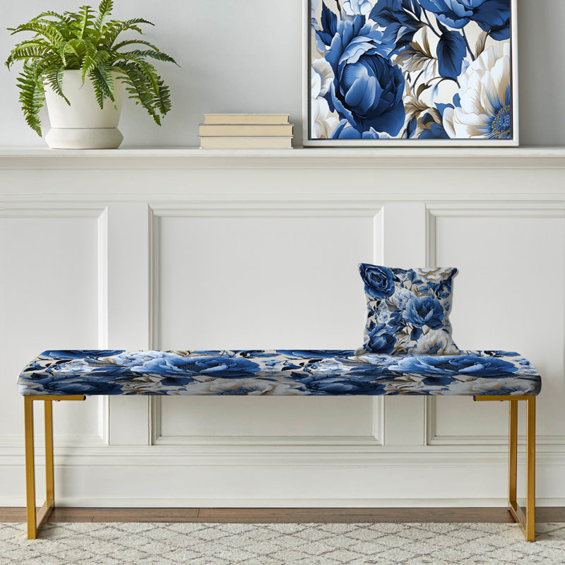 Banc rembourré or, Blue Neo Victorian Roses Victorian Pattern III