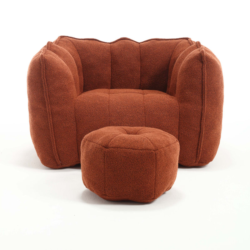 Sofas Upholstered Accent Chair with Ottoman, Red Chenille, 23.23" H x 38.58" W x 31.5" D