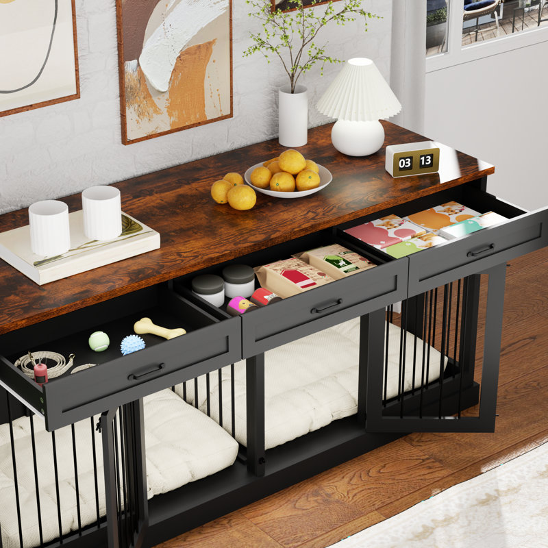 70.9" Large Dog Crate Furniture with 3 drawers and Divider, Heavy Duty Dog Kennel Furniture For 2 Large Dogs, 70.86"X23.6"X33.66"H