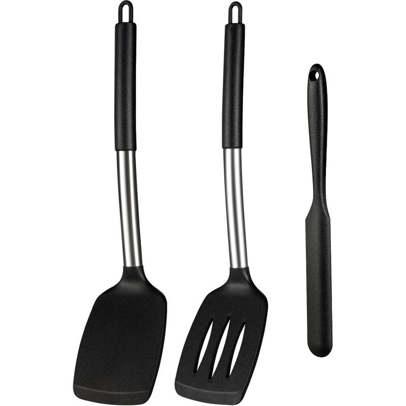 Ensemble de 3 spatules en silicone, ensemble de tournevis / spatule solide et rainuré pour batterie de cuisine antiadhésive, ustensiles de cuisine en caoutchouc résistant à la chaleur élevée, idée pour la cuisson du poisson, œufs, steak, mélange,