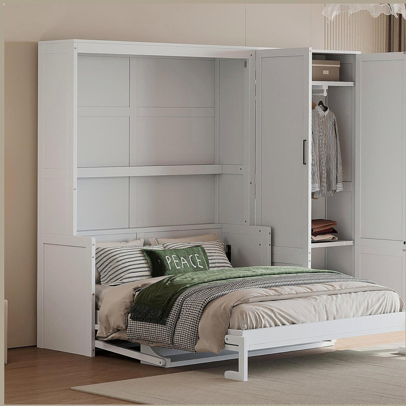 Grand lit mural avec placard, gris, Gris