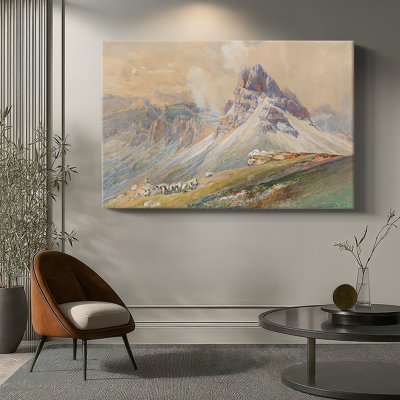 Edward Theodore Compton "Paysage alpin avec volée de moutons" - Art mural de qualité musée sur toile tendue