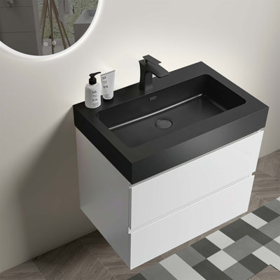 Munsch Alice Bathroom Vanity With Sink, Large Storage Wall Mounted Floating Bathroom Vanity With 2 Drawers For Modern Bathroom, One-Piece Sink Basin Without Drain And Faucet, Pre-Assembled