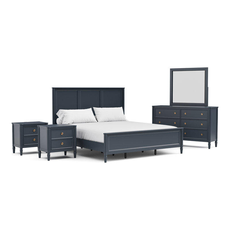 Ensemble de chambre à coucher 5 pièces Vinesha, Bleu, Très grand