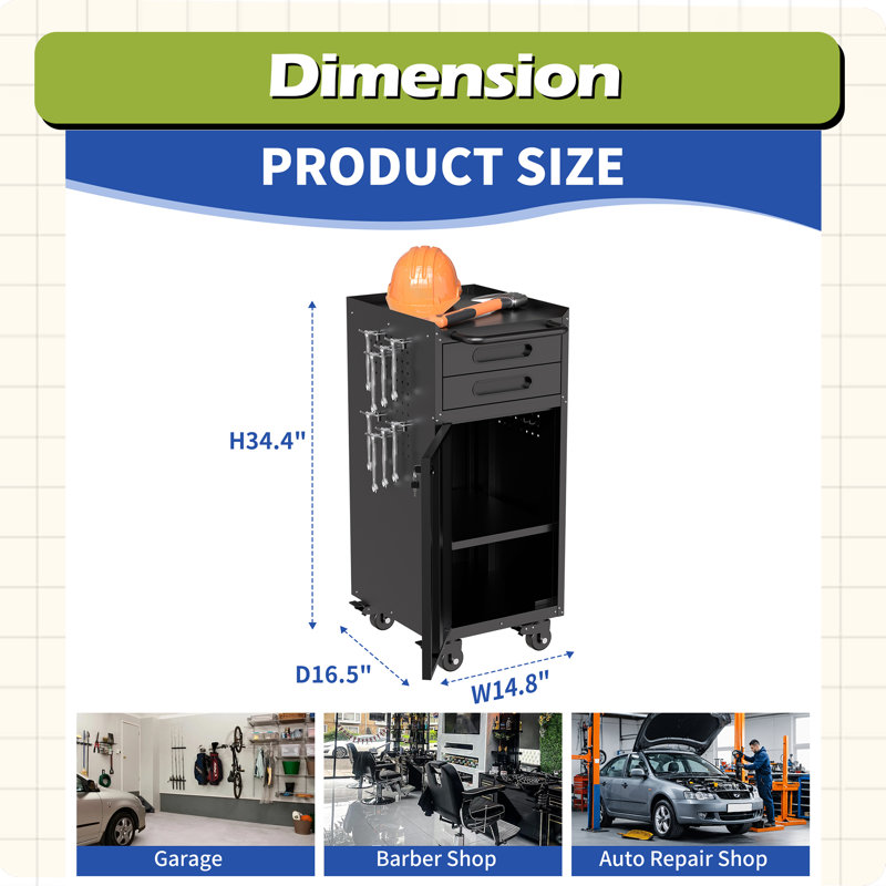 Armoire à outils roulante étroite 34,3 po - Rangement pour garage peu encombrant