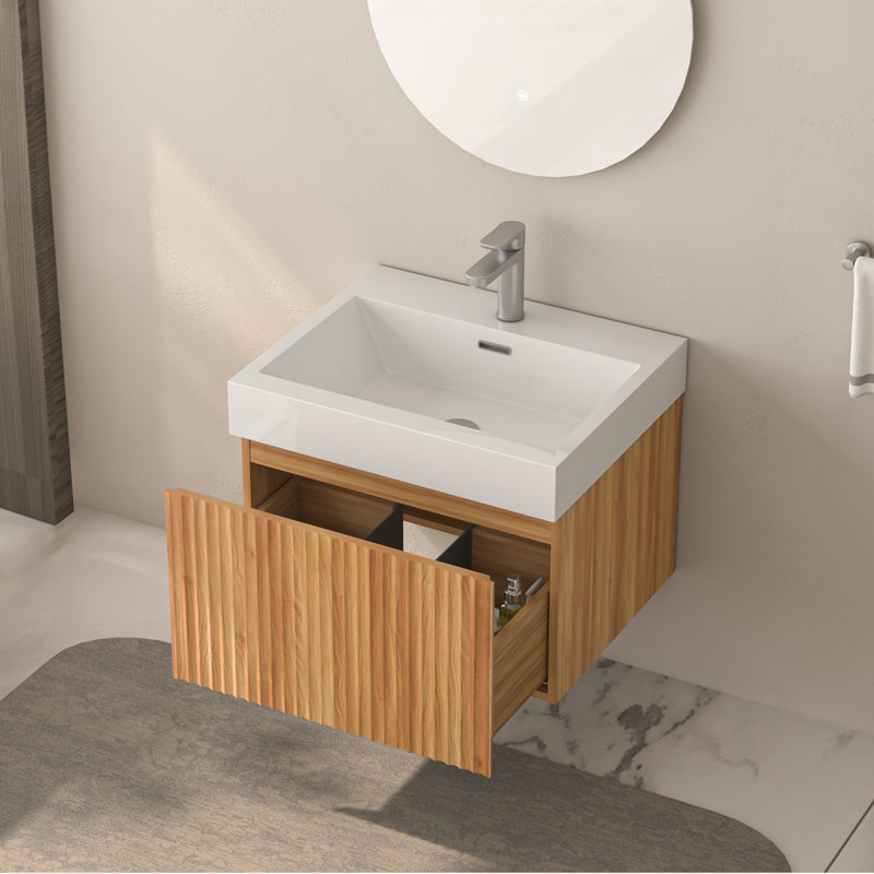 30" Bathroom Vanity with Sink,Wall Mounted Floating Bathroom Cabinet with Integrated Basin Plywood Finish Modern Minimalist Design for Compact Bathrooms Acacia Color