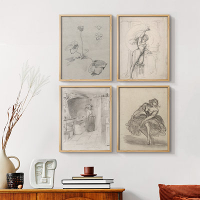 Vintage Sketch LII  Framed Print - Set of 4
