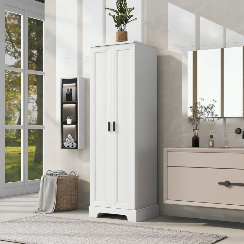 Freestanding Bathroom Cabinet with Two Doors and adjustable shelves, White